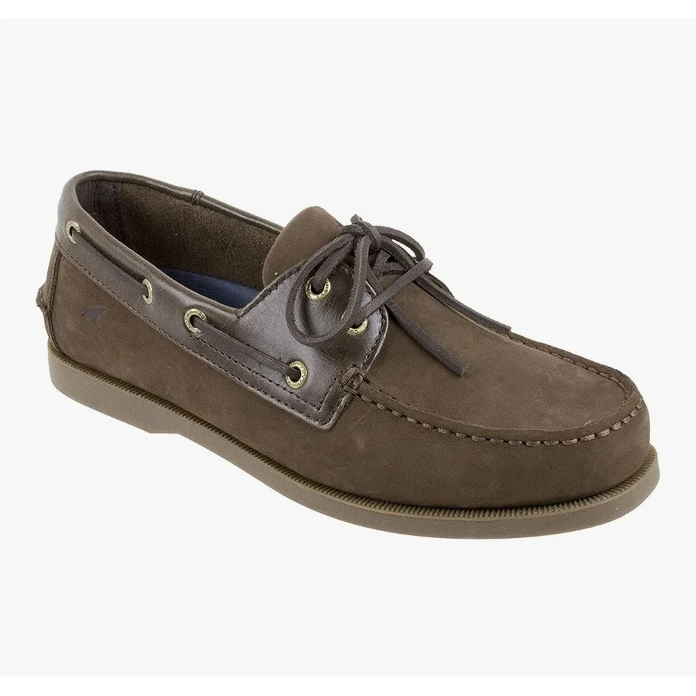 New Rugged Shark Brown‎ Leather Boat Shoes Men 11.5M Classic Odor Control